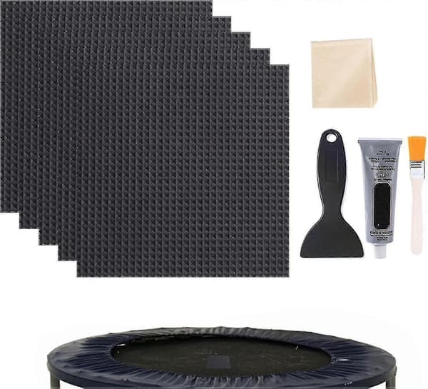 5-pack Quick Trampoline Repair Kit 4 X 4 Square Patch Kit With Glue Brush Scraper Gloves And Wipe Cloth Trampoline Mat Repair