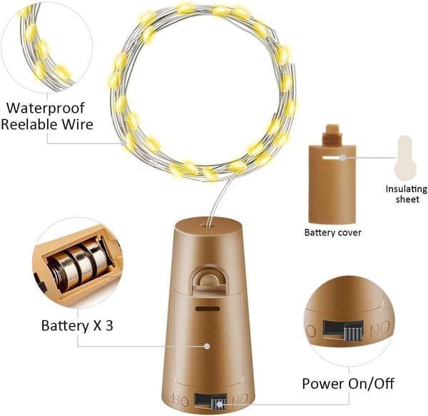 LED-flaskor med kork - 2m 20 LED Batteridrivna Koppar W