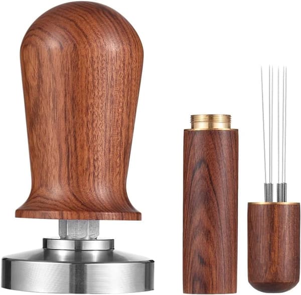 Espresso Tamper og Kaffedistributør - Træhåndtag, Rustfri Stålbase - Velegnet til Espresso - Barista Sæt - 51 mm