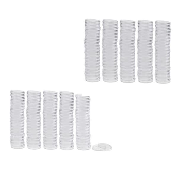 Klare plastmyntkapsler, 200, 22 mm, myntstativ, boks