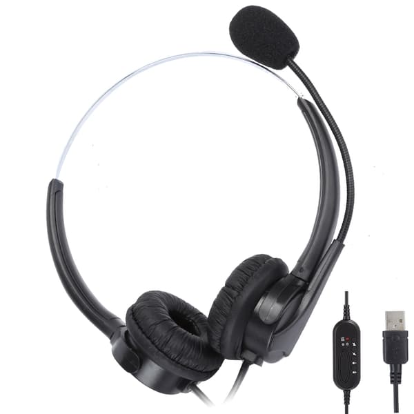 Aktivt støjreducerende USB-kablet headset, høreværn stereo computerhovedtelefoner med ergonomisk hovedbånd, støjreducerende mikrofon til