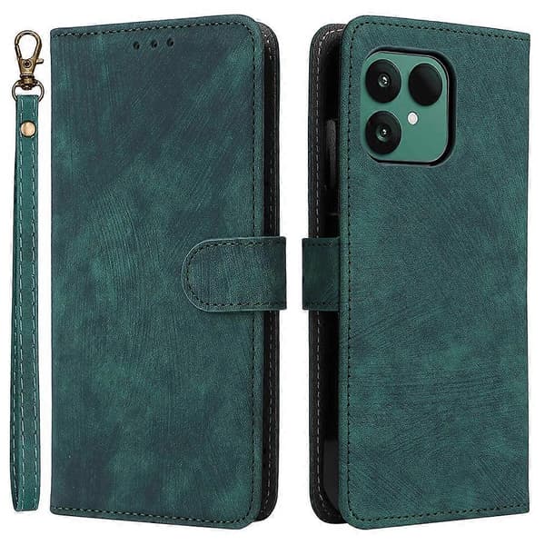 TKdaddy Fairphone 6 PU Læderpungcover med RFID-blokerende Stander og Håndledsrem Grøn
