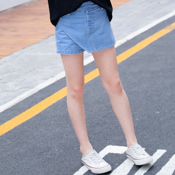 Jentesommerskjørtshorts, elastisk midje, vide ben, pustende, lett, ensfarget 120 cm