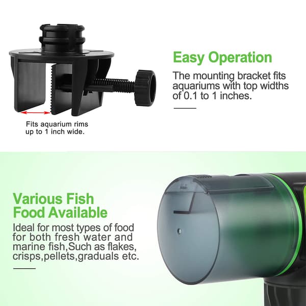Aquarium Food Dispenser, Silent Automatic Fish Feeder for Pet Vacations, Large Capacity Moisture-Proof Container for Flakes Pellets