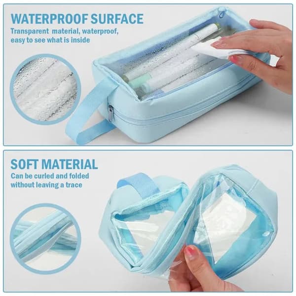Transparent Pencil Case, Transparent Exam Case, Transparent and Waterproof PVC Storage Bag (Blue) (DB)