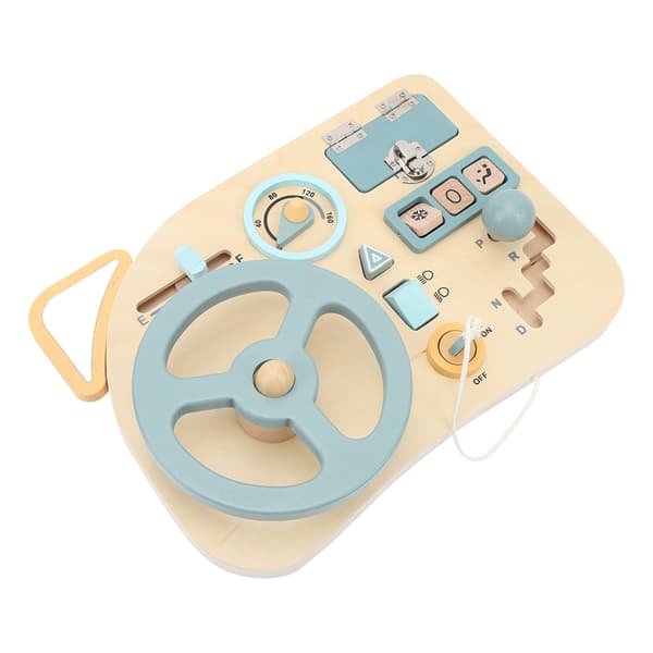 Activity Board with Steering Wheel Early Educational Fine Motor Skills Interactive Wooden Panel for Kids