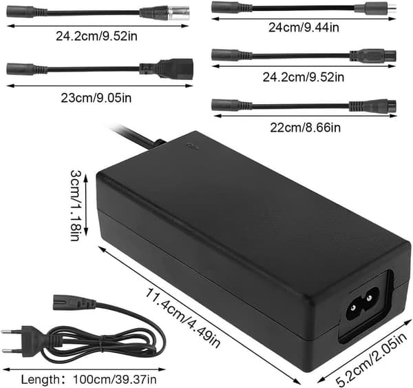 Elektrisk cykeloplader med 6 batteriopladerstik - Universaloplader 36V/42V 2A - Batterioplader - til hoverboard