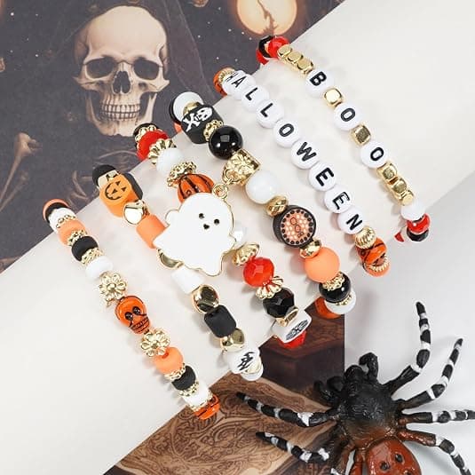 Halloweenarmbånd Stablebart Svart Steinperle Elastisk Armbånd A