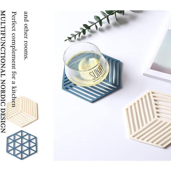 Non-slip High Temperature Resistance, Hexagon Silicone Pot Mat Microwave Use, Creative Hollowed-out Design For Elegant Serving