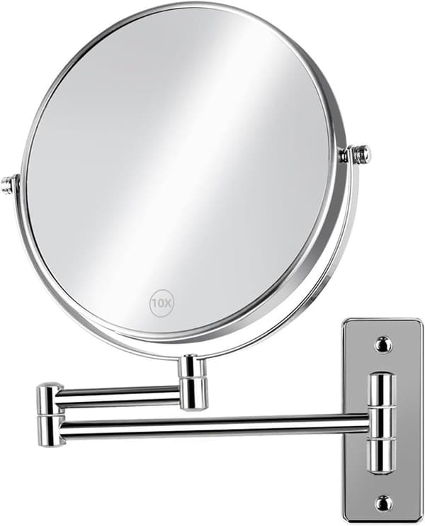 8 inch Makeup Mirror, Wall Mounted with 3x Magnification, Double-Sided Makeup Mirror with Arm, 360° Swivel