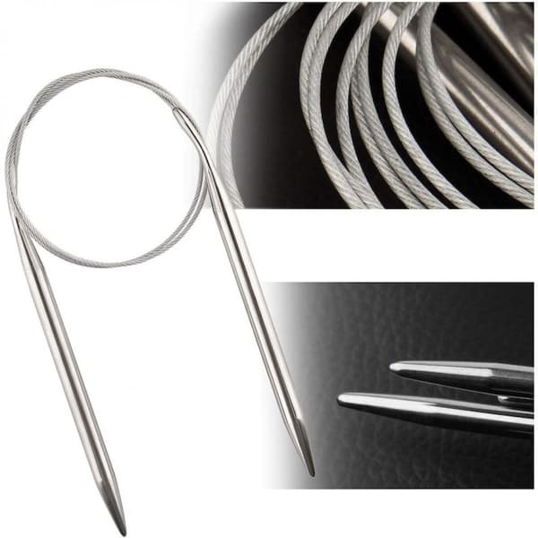 Circular Knitting Needle Set, Stainless Steel Needles 60cm Long with Size Marking and Smooth Surface, Durable Lightweight Material and