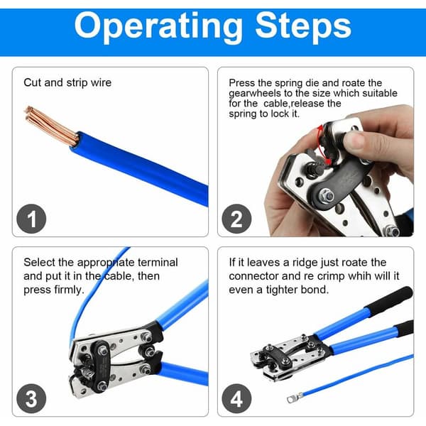Crimping Tool + 60 Terminals Kit - AWG 10-0, 6/10/16/25/35/50 mm², Electrical Terminal Crimping Tool for Electricians