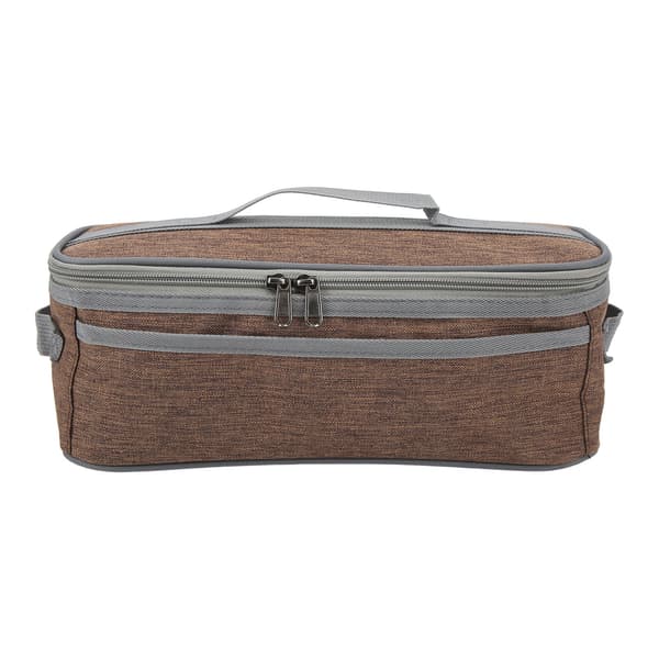 Camping Bag Large Capacity Double Zipper Tableware Storage Bag with Handle for Outdoor Dark Brown