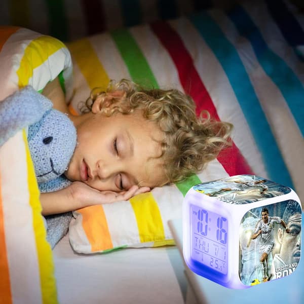 LED Night Light Alarm Clock, Night Light with Colorful LED Display with Cristiano Ronaldo, Silent Operation and Snooze Function Digital Clock