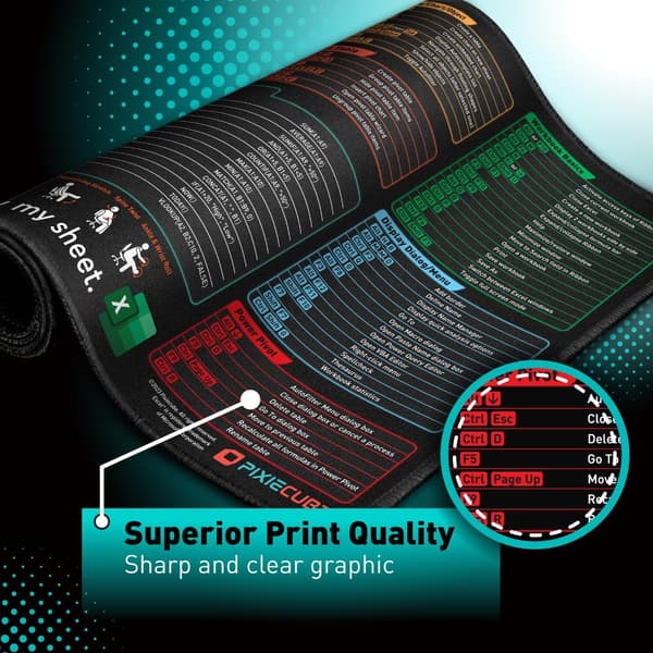 Excel Shortcut Keys Mouse Pad - Extended Large XXL Cheat Sheet Mouse Mat | PC Office Spreadsheet Keyboard Pad | Non-Slip Stitched Edge 400*900*3mm