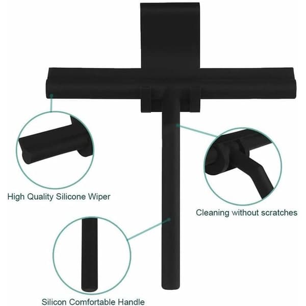 27 cm Silicone Shower Squeegee - For Glass Shower Doors and Walls - With Hanging Hook - Black