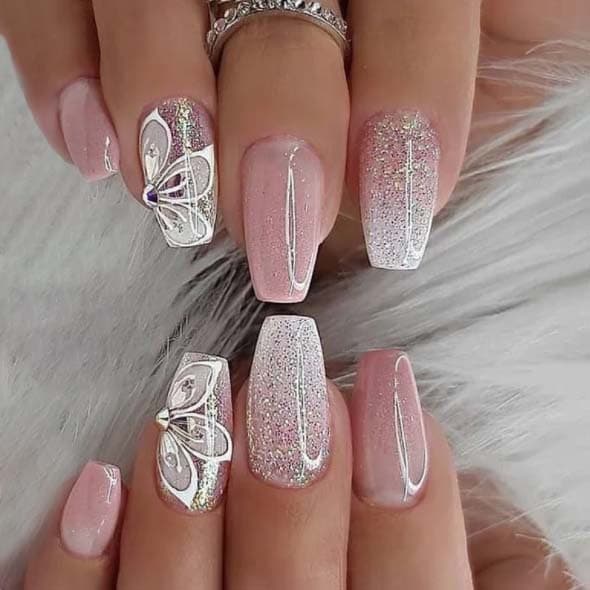 Glitter Butterfly False Nails, Removable Press-on Nails, Light Therapy Glue Version