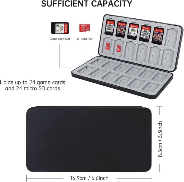 Card Storage Case, Compatible with Card Games, Nintendo Switch Storage, Storage Box, Soft Silicone with 24 Slots, Protective Organizer, Black
