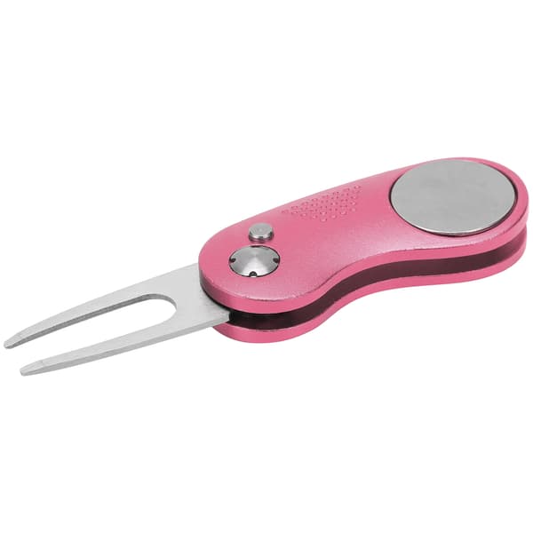Stainless Steel Golf Divot Repair Tool with Aluminum Handle, Automatic Spring, Foldable, Pink