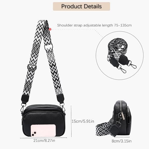 Women's PU Leather Shoulder Bag with Zipper Adjustable Strap Small Crossbody Bag Black