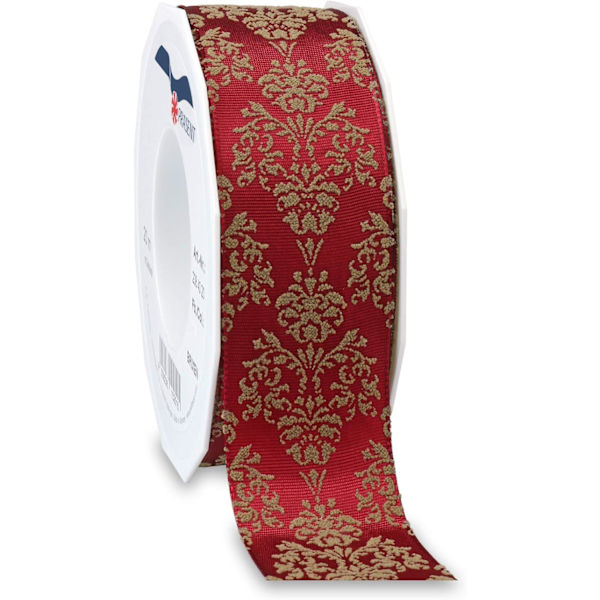 Wired & Printed Ribbon 40 mm Width, 44 m Length. Ruby Red