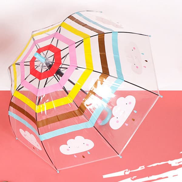 Cartoon Transparent Long Handle Umbrella For Kids