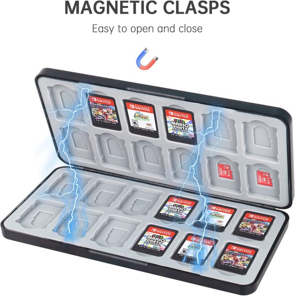 Card Storage Case, Compatible with Card Games, Nintendo Switch Storage, Storage Box, Soft Silicone with 24 Slots, Protective Organizer, Black