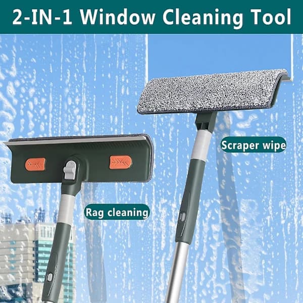 2-in-1 Professional Window Squeegee, 210 cm Interconnectable Shower Squeegee with 2 Microfiber Cloths, 180° Rotating Window Cleaner
