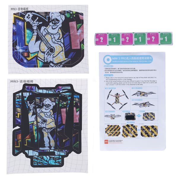 Drone Sticker Protective PVC Anti Scratch Colorfast Mini 3Pro RC Guitarist Pattern