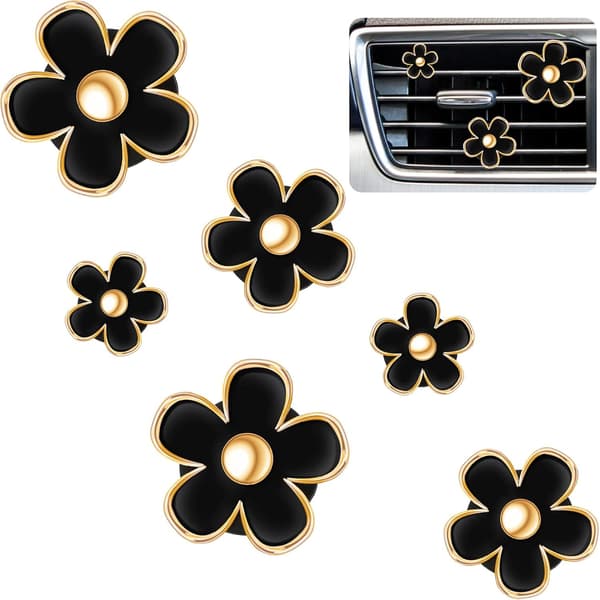 6 stk Daisy Bil Luftventilklips, 3cm & 3.3cm Hvit Bil Luftfrisker, Dashborddekorasjonstilbehør & Bilinteriørpynt black