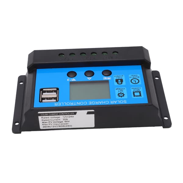 PWM Solcellekontroller 30A 12V 24V LCD-skjerm Smart Ladeutladning for LED-gatelys