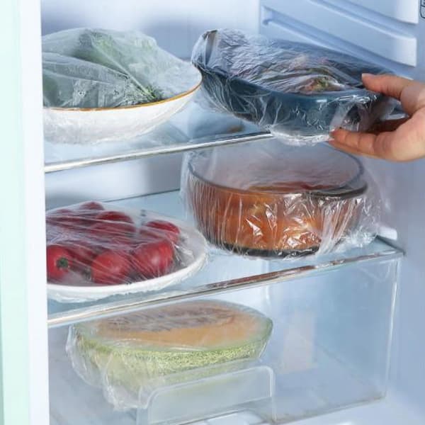 Large Reusable Elastic Bowl Covers - PE Plastic Stretch Covers for Freshness, 100 pcs