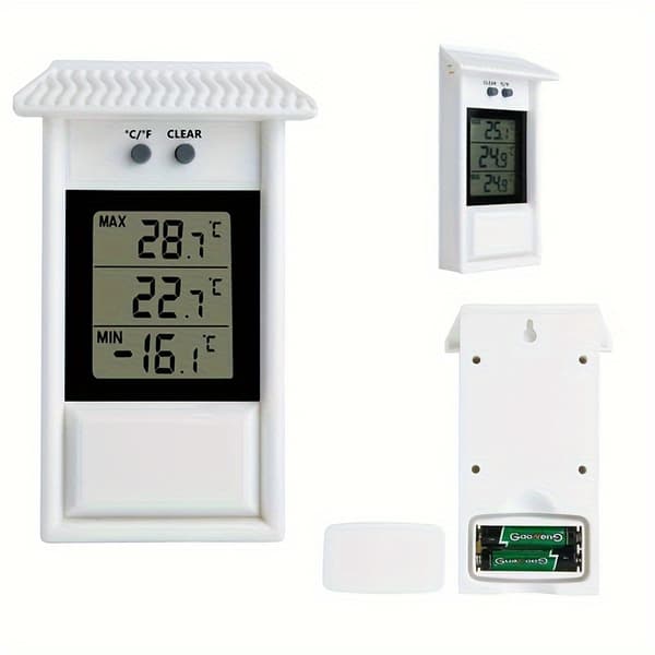 1 pc Digital Thermometer, Home Garden Greenhouse Planting Temperature Meter with Max and Min Values [DB] White