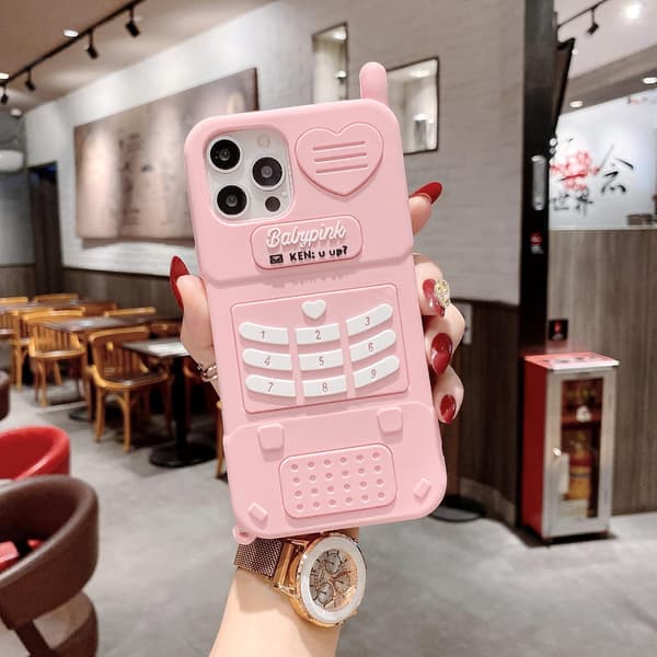 1 st 3D Retro Telefonfodral för iPhone 14 Pro Max, 3D Tecknad Söt Kawaii Härlig Retro Telefonform Barn Tonåringar Flickor Kvinnor S