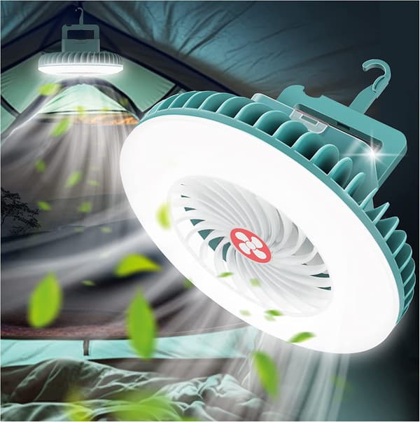 Portable Silent Fan with LED Camping Lantern USB Rechargeable Battery Camping Accessories