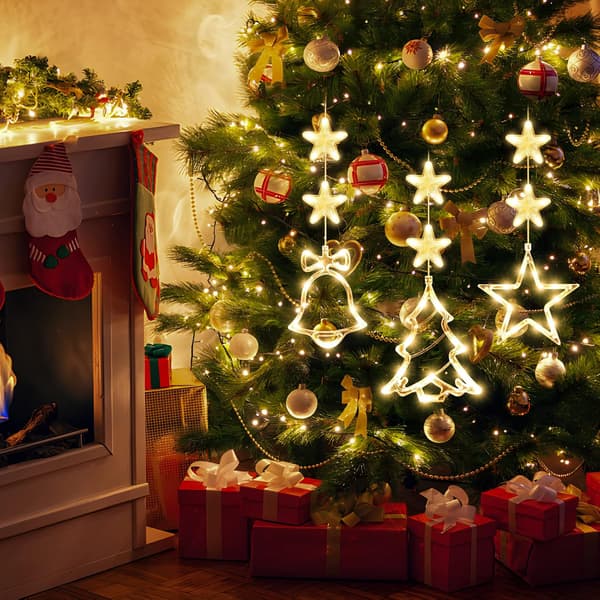 LYUBASA [Timer] 3-pack Christmas Decorations for Windows, Battery Operated Hanging Warm White Lights