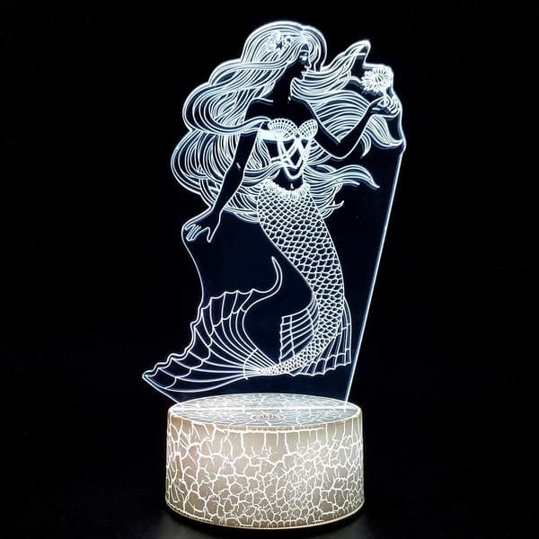 Mermaid with Flowers 3D Night Light Ghost Visual Creativity LED T