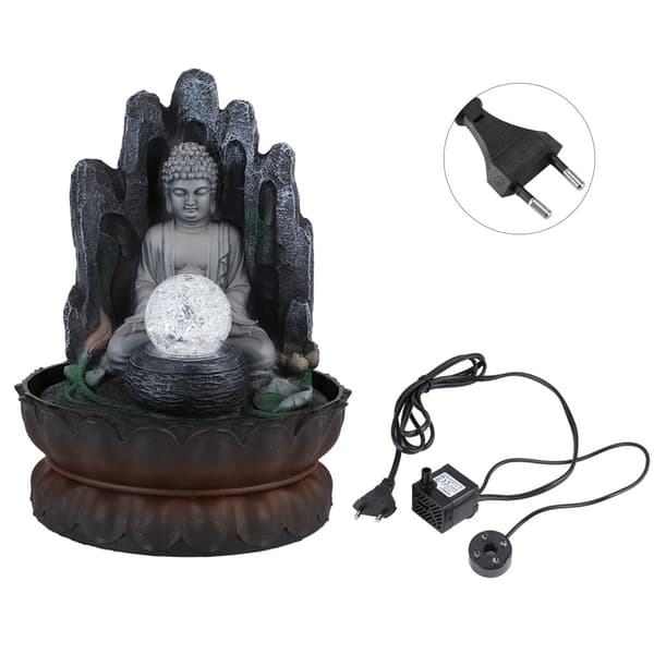 Buddha Resin Desktop Fountain Decor with LED Light EU Plug 220V