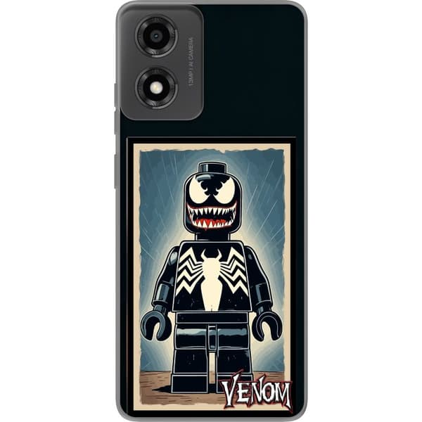 Compatible Mobile Case for Motorola Moto E14 Black monster figure with sharp teeth and dramatic cartoon design black