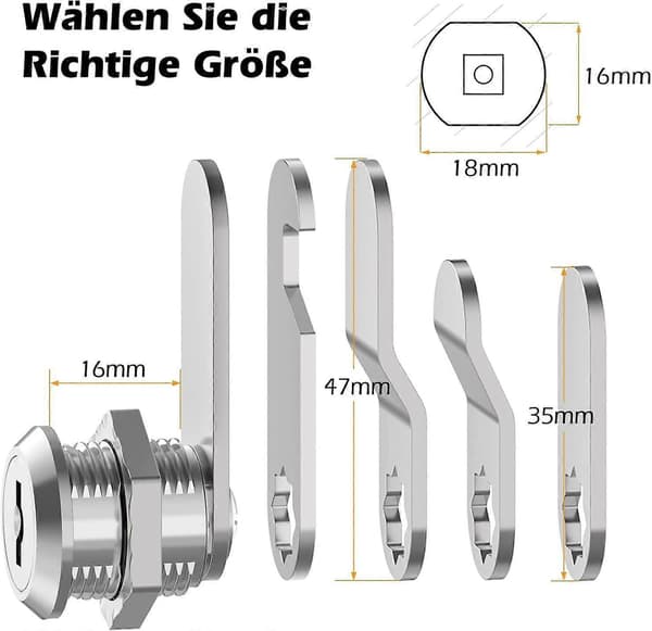 Mailbox Lock 4 Keys, Supplied with 5 Different Lock Plates, 16mm Mailbox Lock, Cam Lock for Mailboxes, Cabinet Doors