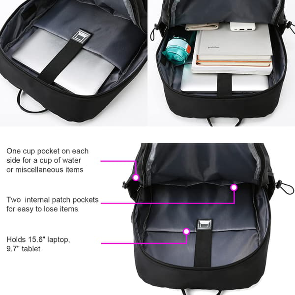 Laptop Backpack, Lightweight Business Bag with Charging Port, Black