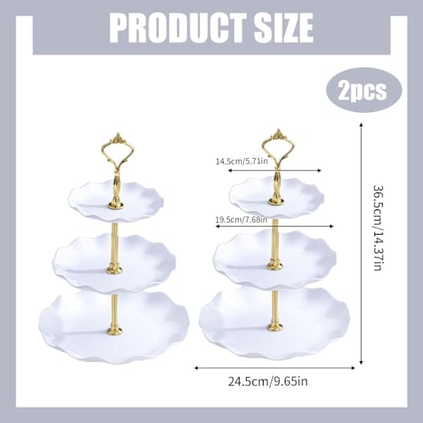 3-Tier Cake Stand, 2-Pack Cupcake Dessert Stand, Round Cake Stand, Reusable Appetizer Tray, Wedding Dessert Tray (White)