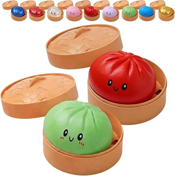 Glitter Dumpling, Glitter Dumpling Squishy with Box, Dumpling Sensory Squeeze Toy for Stress Relief Green+Red