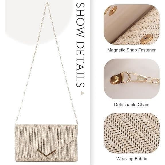 Clutch - Dame - Beige - Højkvalitets halm - Strandtaske - Elegant design