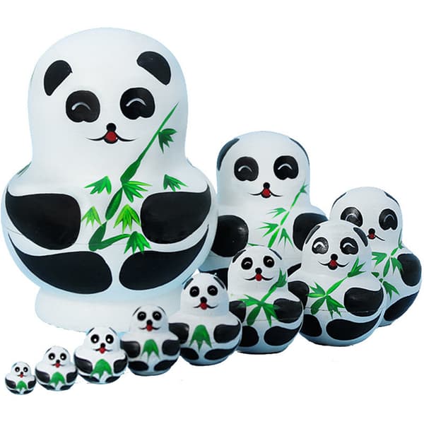 10 stk Søte Panda Malte Russiske Rede Dukker Sett Julegave Håndverk