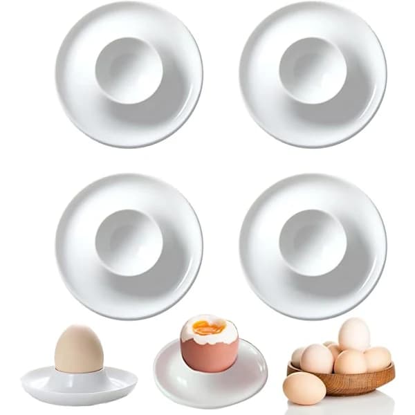 4 äggkoppar, vit äggbricka, frukostäggbricka, lämplig för hemkök, restaurang, bakning (vit) _ Specialgåva