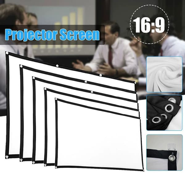 Home Theater Projector Screen, Portable 16:9 HD Projector Screen with 180-Degree Viewing Angle, Foldable Wrinkle-Free Soft White Polyester Design