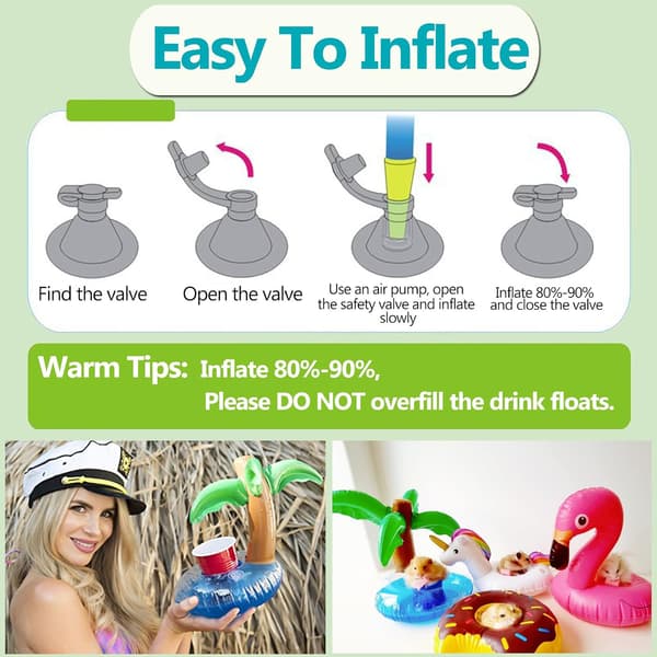 Inflatable Drink Holder with Palm Tree, 20 Pcs, Palm Tree Drink Floats for Pool