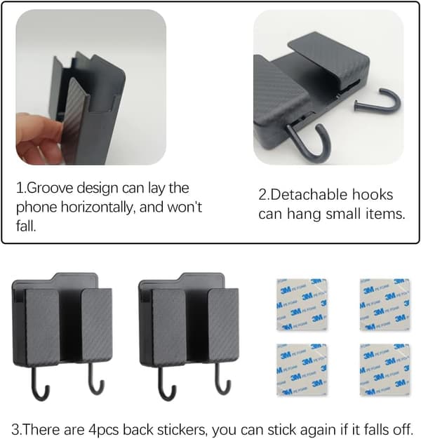 2 Pcs Multifunctional Wall Mounted Storage Box, Self-Adhesive Wall Mounted Remote Control Holder, Black Wall Mounted Phone Holder