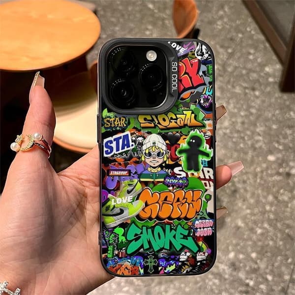 American Hip-Hop Style Case for iPhone 15, Phone Oxide Layer Protective Case, Silicone Phone Protective Case